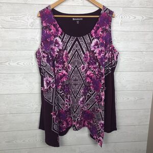 Roaman's Women's Size 22/24 Women's Scoop Neck Tank Top Printed Front Purple